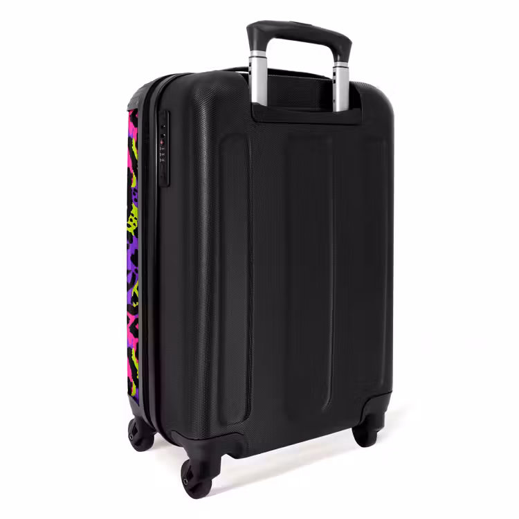 Neon panterprint op paars met kleurrijke accenten NBS - Handbagage koffer - Volwassenen Unisex middel -achterkant