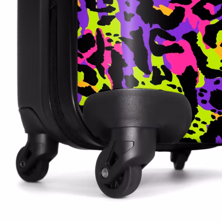 Neon panterprint op paars met kleurrijke accenten NBS - Handbagage koffer - Volwassenen Unisex middel -wiel