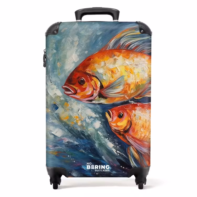 Olieverf kunstwerk van 2 goudvissen in water NBS - Handbagage koffer - Unisex middel -productfoto_recht