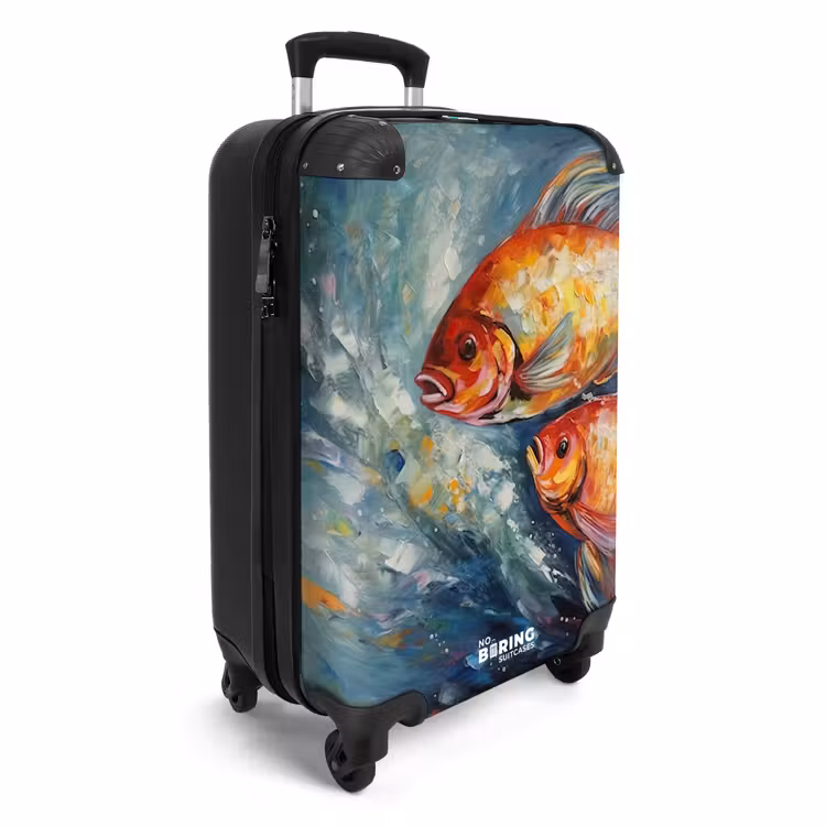 Olieverf kunstwerk van 2 goudvissen in water NBS - Handbagage koffer - Unisex middel -productfoto_3d