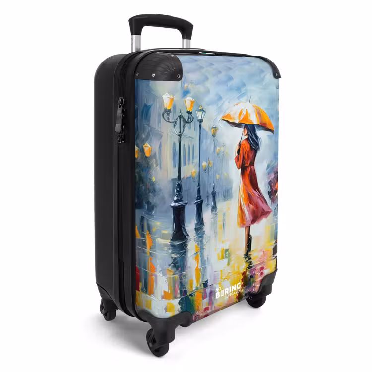 Olieverf - Paraplu - Vrouw - Straat - Kunst NBS - Handbagage koffer - Unisex middel -productfoto_3d