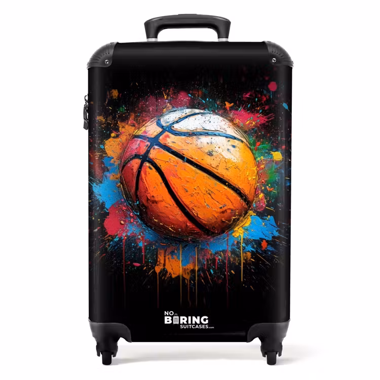 Oranje Basketbal te Midden van Verfspetters NBS - Handbagage koffer - Unisex middel -productfoto_recht
