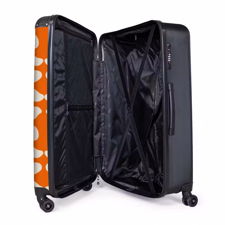 Oranje - Ruitpatroon - Wit NBS - Handbagage koffer - Volwassenen Unisex middel -wiel