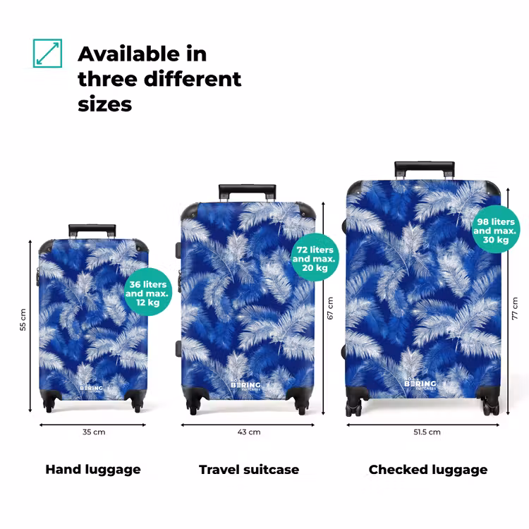 Palmblad - Patroon - Blauw NBS - Handbagage koffer - Volwassenen Unisex middel zzzzzzVergelijking_3EN