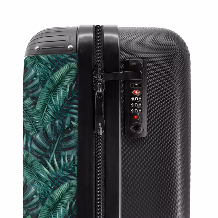 Palm bladeren monstera donker patroon NBS - Handbagage koffer - Volwassenen Unisex middel -slot