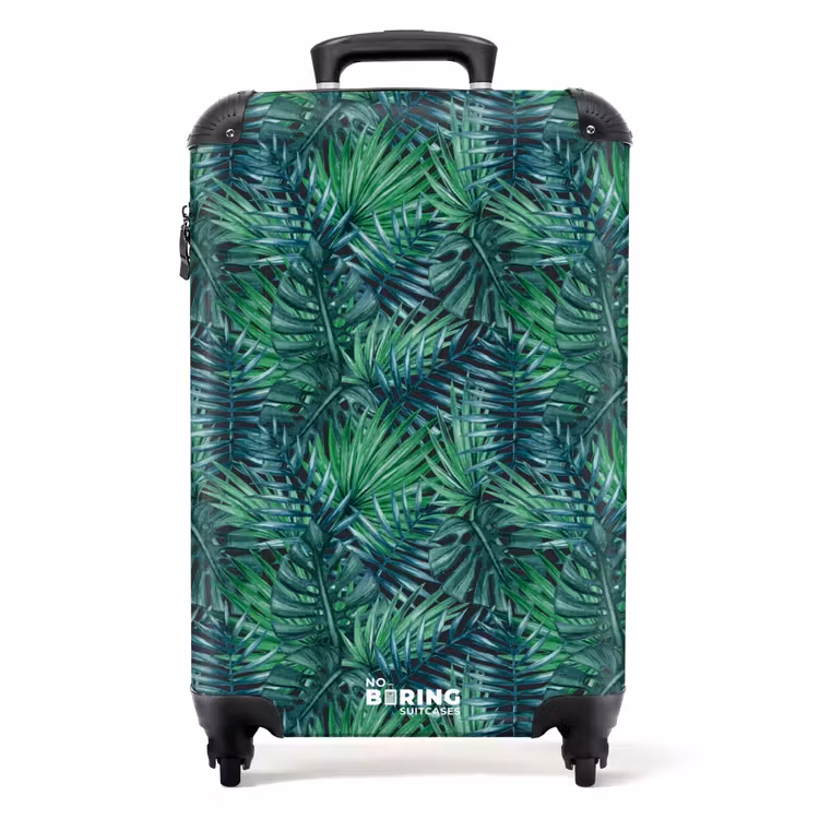 Palm bladeren monstera patroon groen NBS - Handbagage koffer - Volwassenen Unisex middel -productfoto_recht