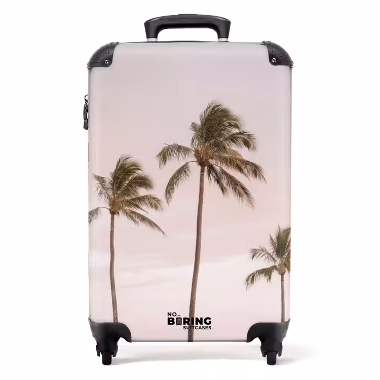 Palmbomen - Zonsondergang - Roze NBS - Handbagage koffer - Volwassenen Unisex middel -productfoto_recht