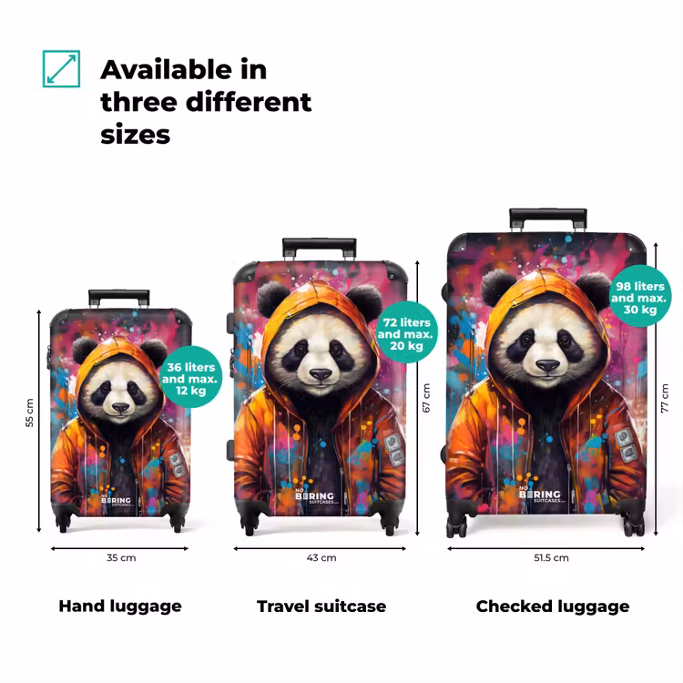 Panda met oranje jas en verfspetters NBS - Handbagage koffer - Volwassenen Unisex middel zzzzzzVergelijking_3EN