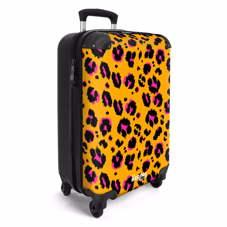 Pantervlekken in zwart en roze op een oranje achtergrond NBS - Handbagage koffer - Volwassenen Unisex middel -productfoto_3d
