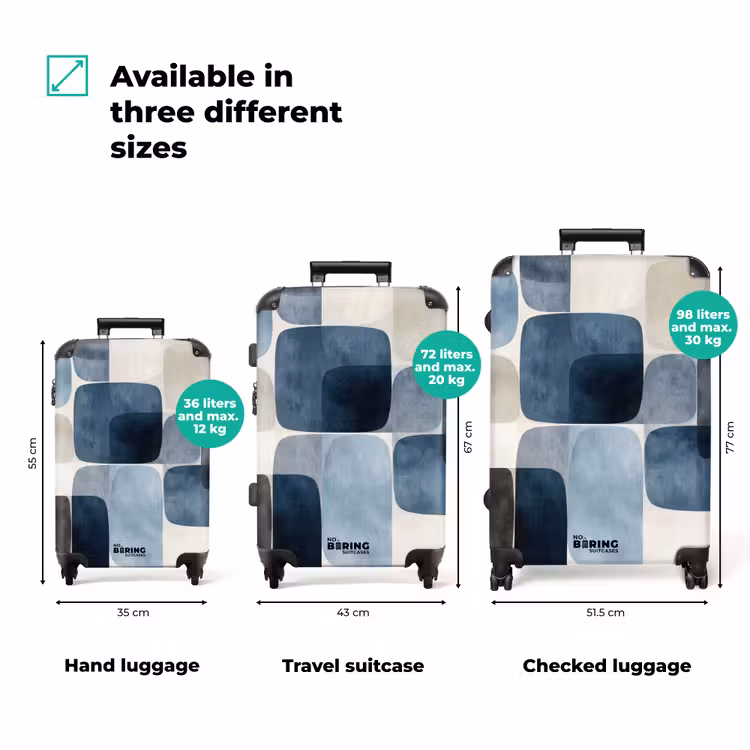 Patroon - Blauw - Vierkanten NBS - Handbagage koffer - Volwassenen Unisex middel zzzzzzVergelijking_3EN
