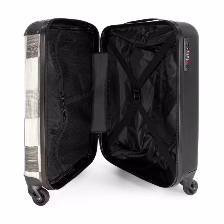 Patroon - Dambord - Houtnerf NBS - Handbagage koffer - Volwassenen Unisex middel -binnenkant