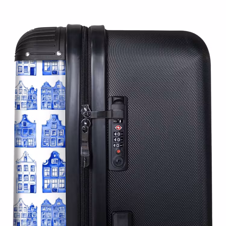 Patroon - Huizen - Blauw NBS - Handbagage koffer - Volwassenen Unisex middel -binnenkant