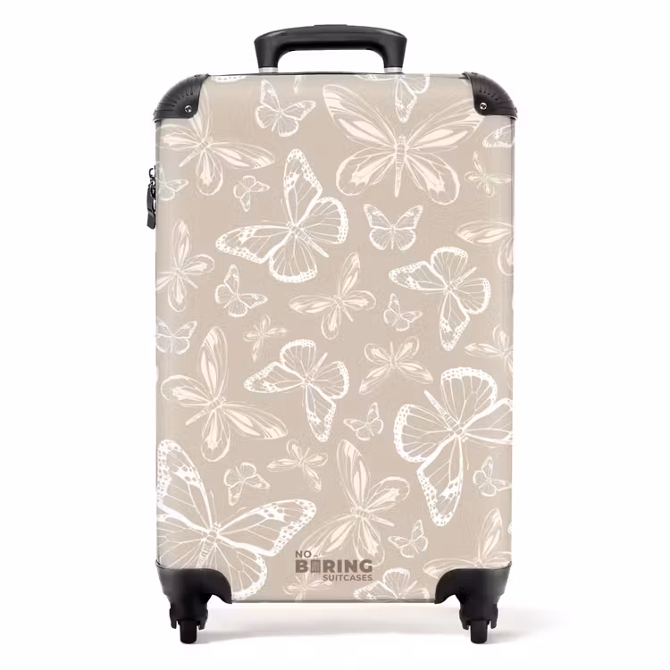 Patroon van vlinders in beige NBS - Handbagage koffer - Unisex middel -productfoto_recht
