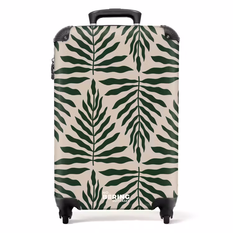 Patroon van bladeren in beige met donkergroen NBS - Handbagage koffer - Unisex middel -productfoto_recht