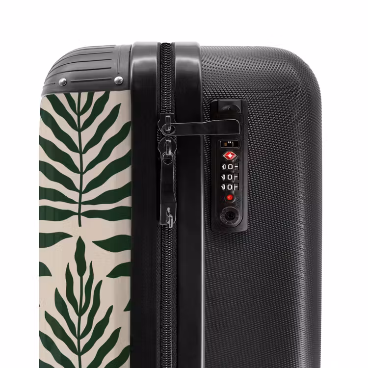 Patroon van bladeren in beige met donkergroen NBS - Handbagage koffer - Unisex middel -slot