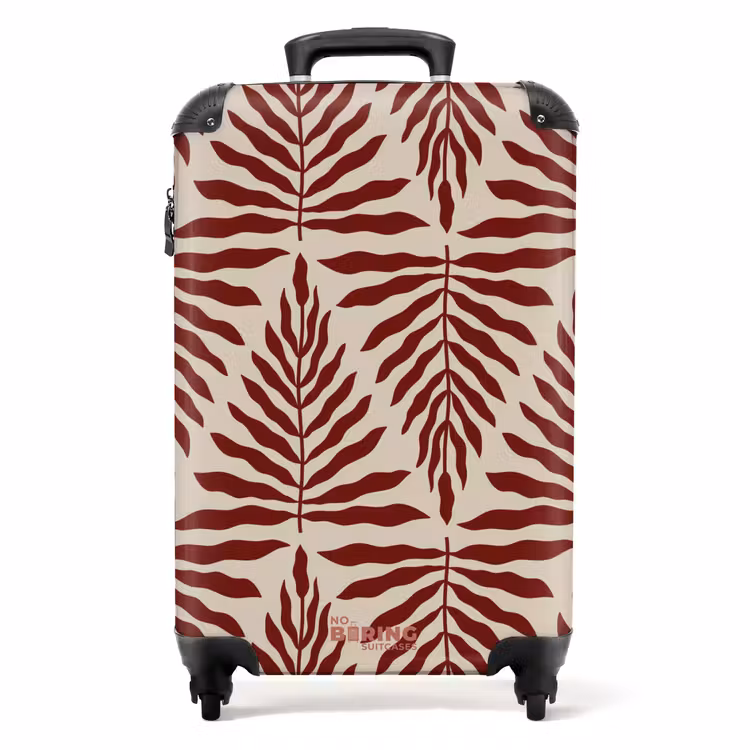 Patroon van bladeren in beige met rood NBS - Handbagage koffer - Unisex middel -productfoto_recht
