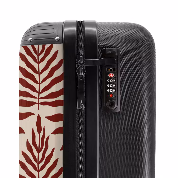 Patroon van bladeren in beige met rood NBS - Handbagage koffer - Unisex middel -slot