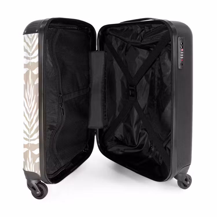 Patroon van bladeren in beige met wit NBS - Handbagage koffer - Unisex middel -binnenkant
