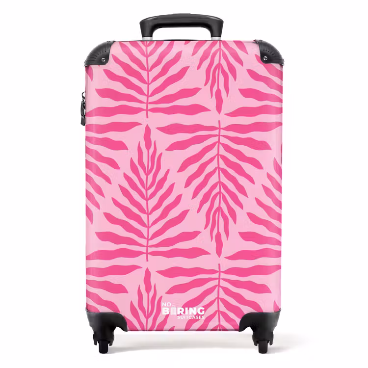 Patroon van bladeren in licht- en donkerroze NBS - Handbagage koffer - Unisex middel -productfoto_recht