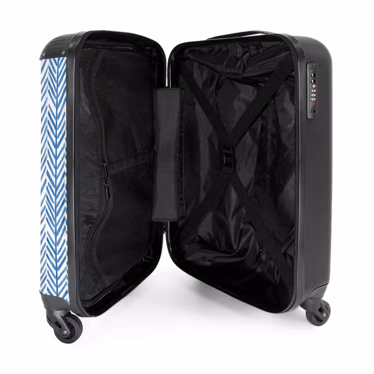 Patroon - Streep - Blauw NBS - Handbagage koffer - Volwassenen Unisex middel -binnenkant