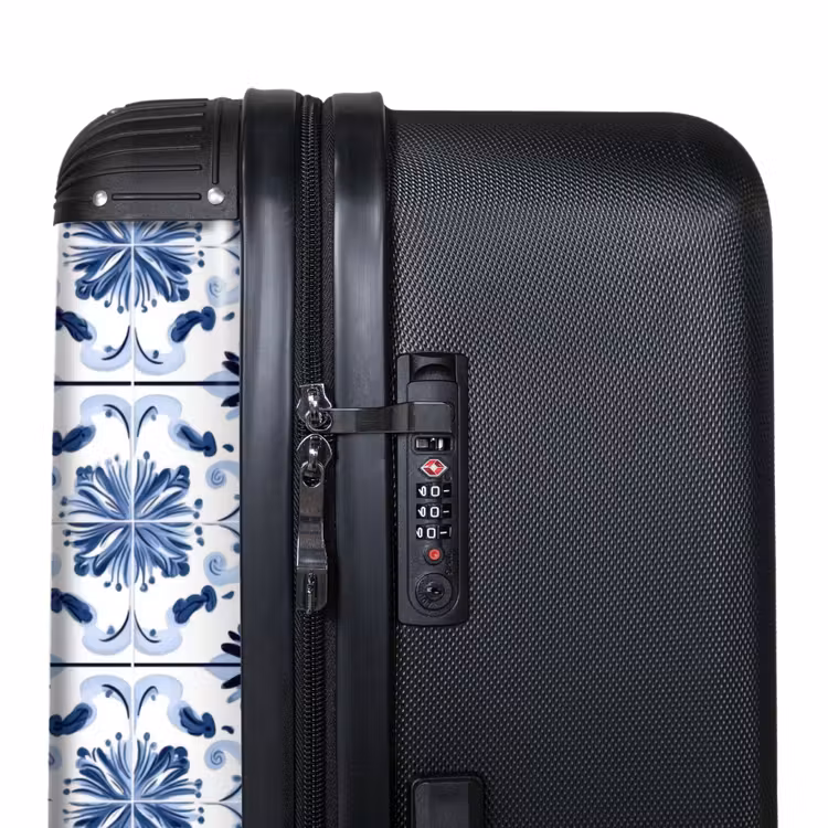 Patroon - Tegel - Blauw NBS - Handbagage koffer - Volwassenen Unisex middel -binnenkant