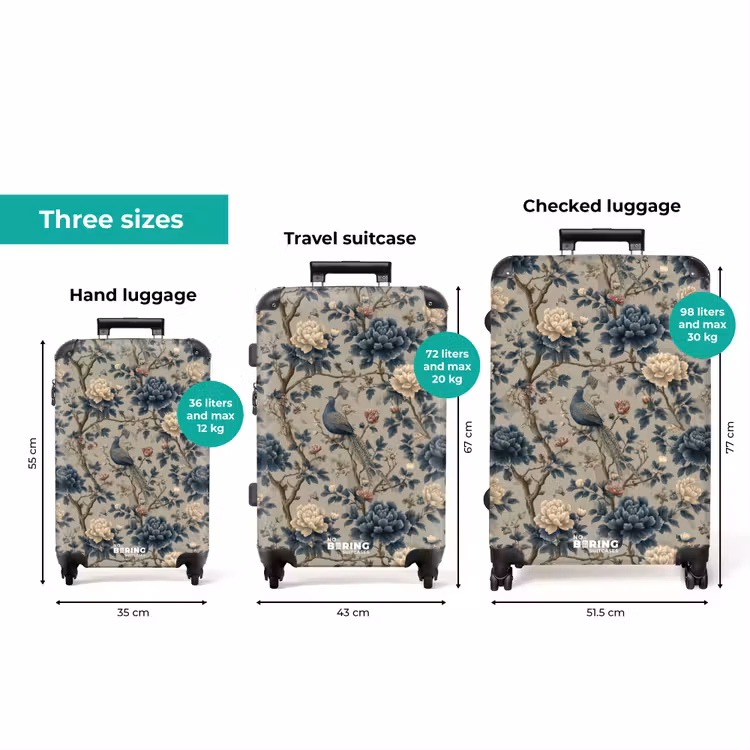 Pauw - Bloemen - Blauw NBS - Handbagage koffer - Volwassenen Unisex middel zzzzzzVergelijking_3EN