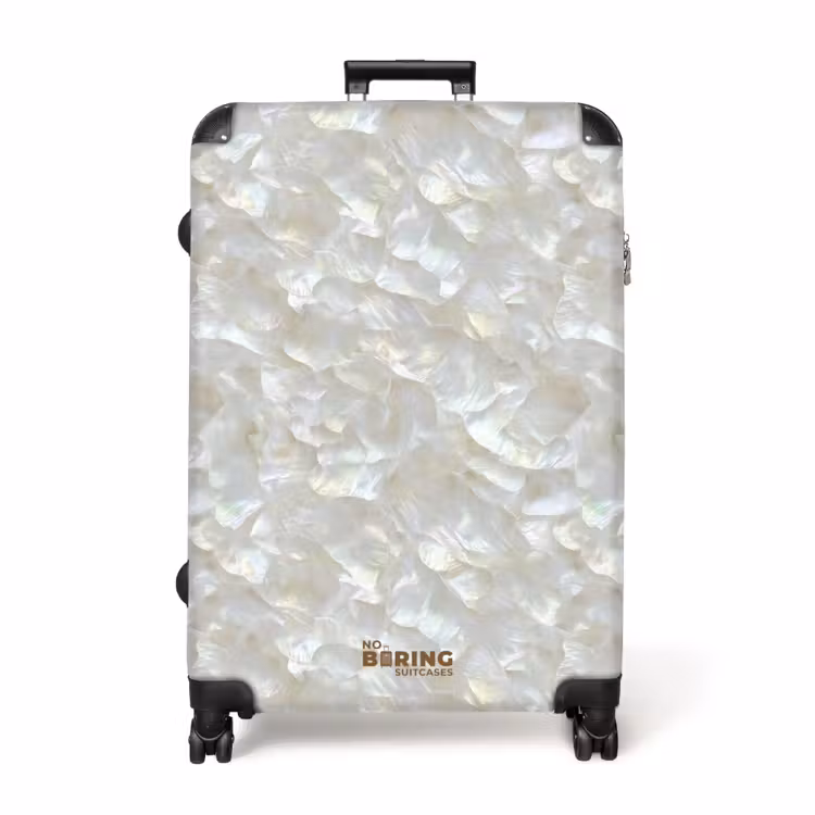 Parelmoerglans - Wit - Schelp NBS - Handbagage koffer - Volwassenen Unisex middel -productfoto_recht