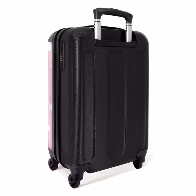 Roze achtergrond met witte stippen NBS - Handbagage koffer - Unisex middel -achterkant