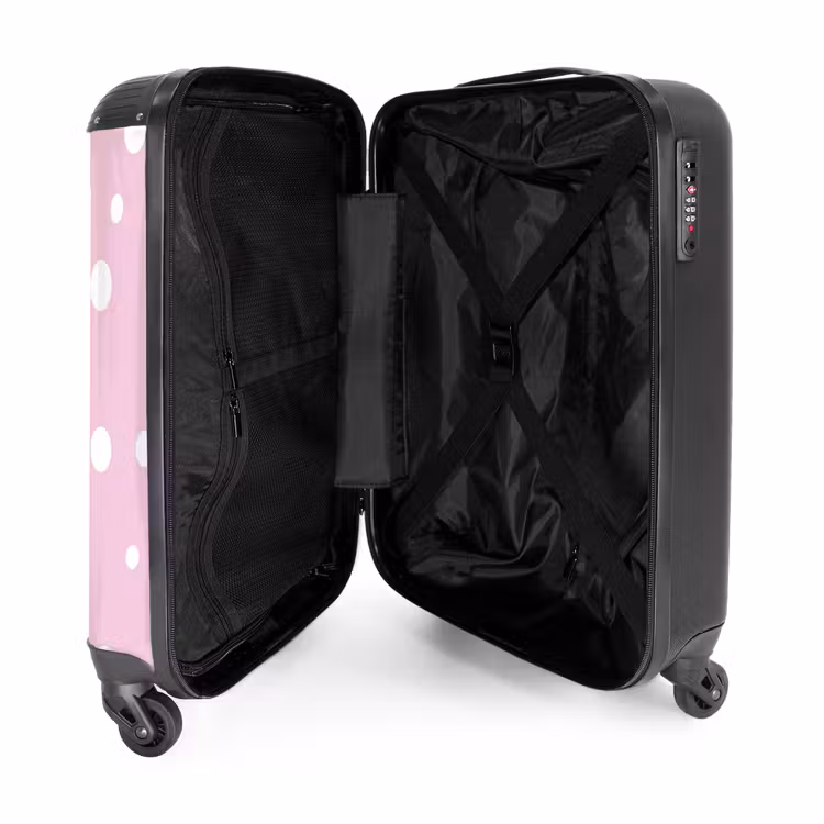 Roze achtergrond met witte stippen NBS - Handbagage koffer - Unisex middel -binnenkant