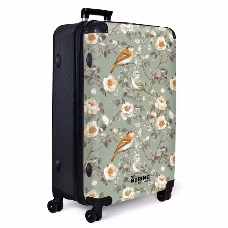 Roze - Vogels - Kleurrijk NBS - Handbagage koffer - Volwassenen Unisex middel -productfoto_3d