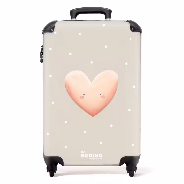 Roze hart omringd door beige stippen NBS - Handbagage koffer - Volwassenen Unisex middel -productfoto_recht