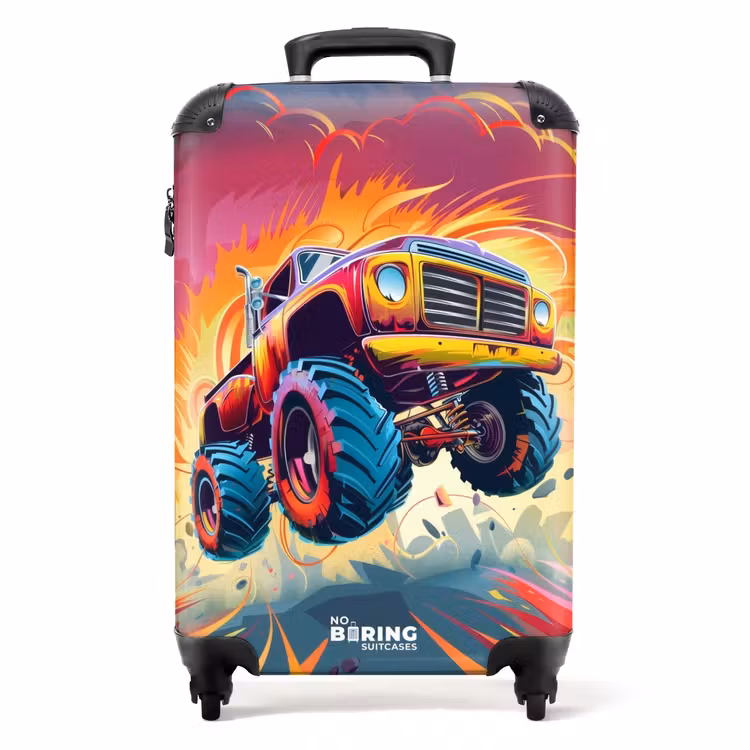 Roze Monstertruck Vliegt over het Asfalt NBS - Handbagage koffer - Unisex middel -productfoto_recht