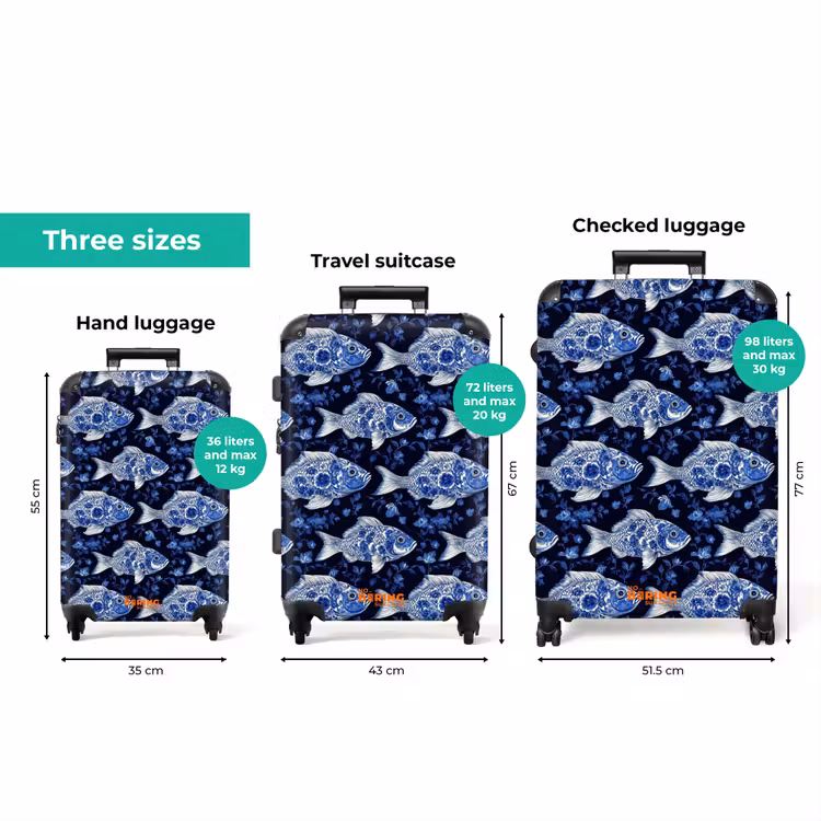 Vissen - Bloemen - Blauw NBS - Handbagage koffer - Volwassenen Unisex middel zzzzzzVergelijking_3EN