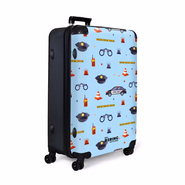 Politie en veiligheidspatroon op lichtblauw NBS - Large koffer - Volwassenen Unisex groot -product1
