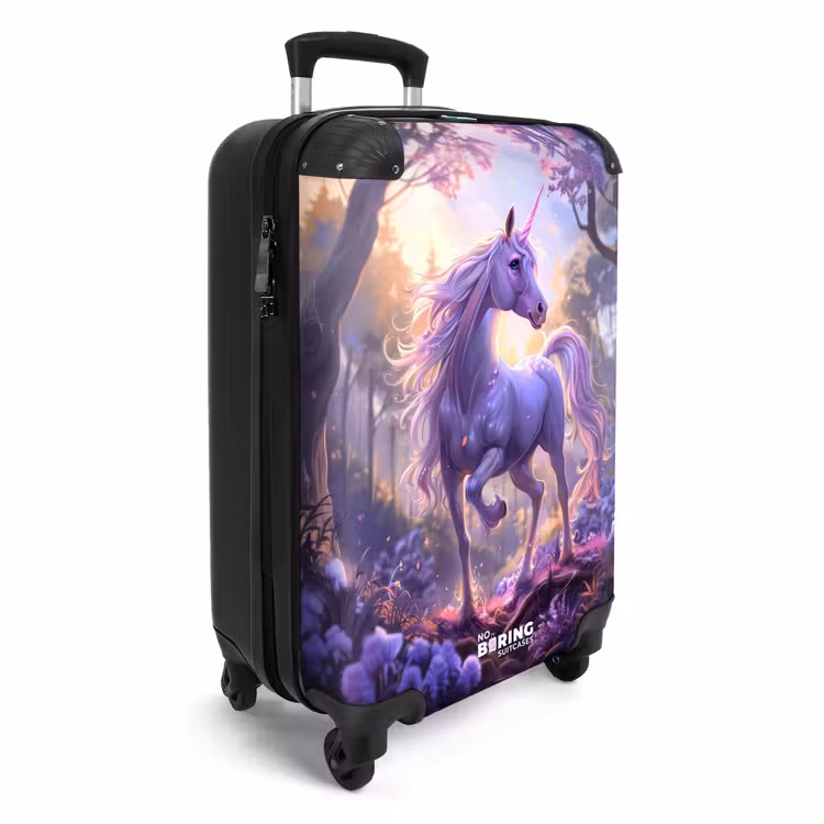 Portret van een Eenhoorn tussen Paarse Bloemen NBS - Handbagage koffer - Unisex middel -productfoto_3d