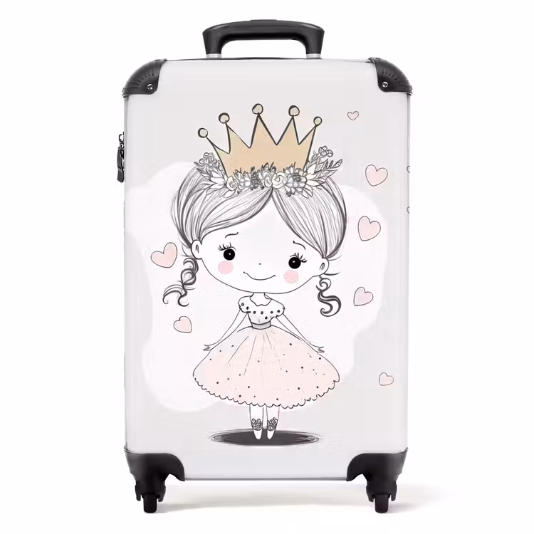 Prinses met kroon en roze hartjes NBS - Handbagage koffer - Unisex middel -productfoto_recht