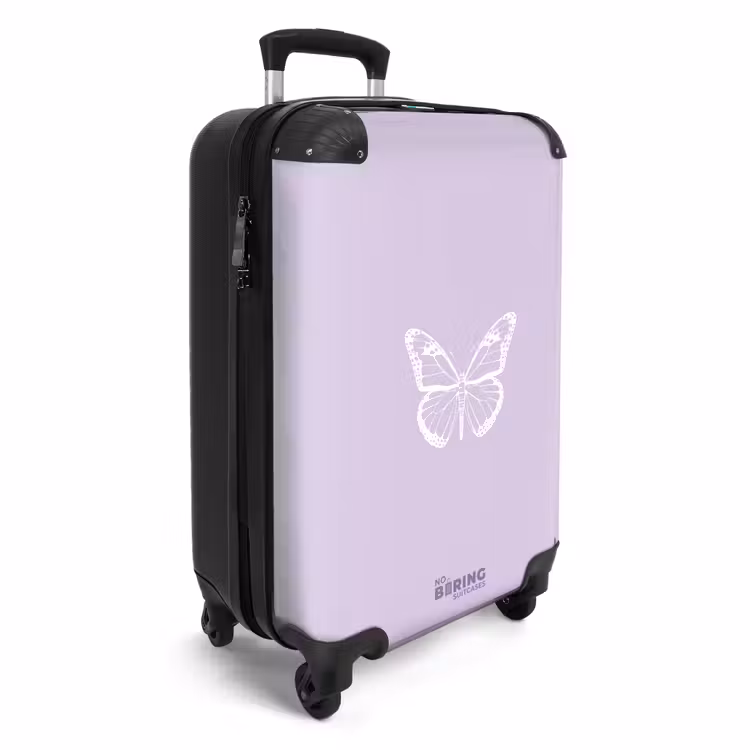 Paarse achtergrond met witte vlinder NBS - Handbagage koffer - Unisex middel -productfoto_3d