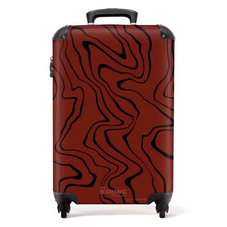 Rode achtergrond met abstracte zwarte lijnen NBS - Handbagage koffer - Unisex middel -productfoto_recht
