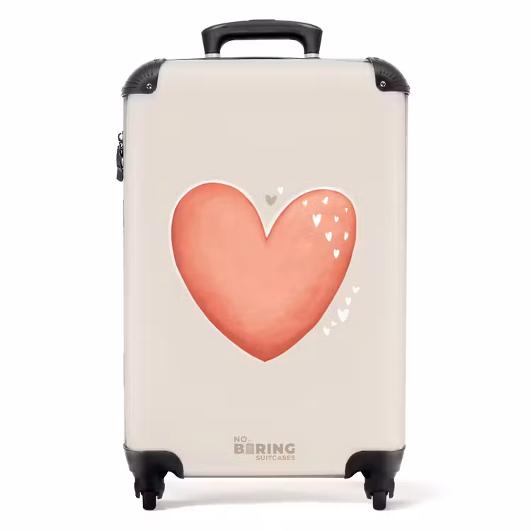 Rood hart op een beige achtergrond NBS - Handbagage koffer - Volwassenen Unisex middel -productfoto_recht