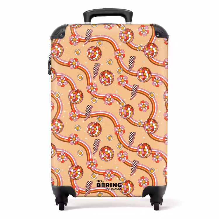 Retro disco 70s bloem patroon kleurrijk NBS - Handbagage koffer - Volwassenen Unisex middel -productfoto_recht