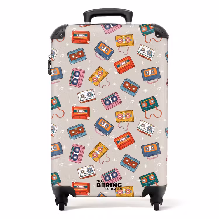 Retro disco cassettes patroon diverse kleuren NBS - Handbagage koffer - Volwassenen Unisex middel -productfoto_recht
