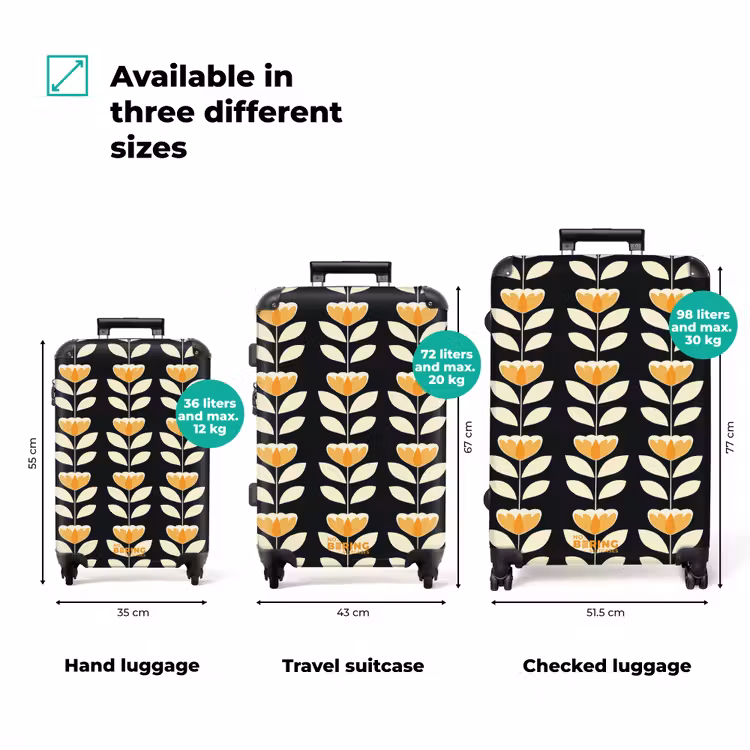 Retro - Bloem - Zwart - Okergeel NBS - Handbagage koffer - Volwassenen Unisex middel zzzzzzVergelijking_3EN
