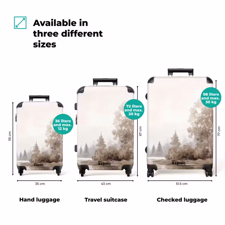 Rivierlandschap - Minimalistisch - Aardetinten NBS - Handbagage koffer - Volwassenen Unisex middel zzzzzzVergelijking_3EN