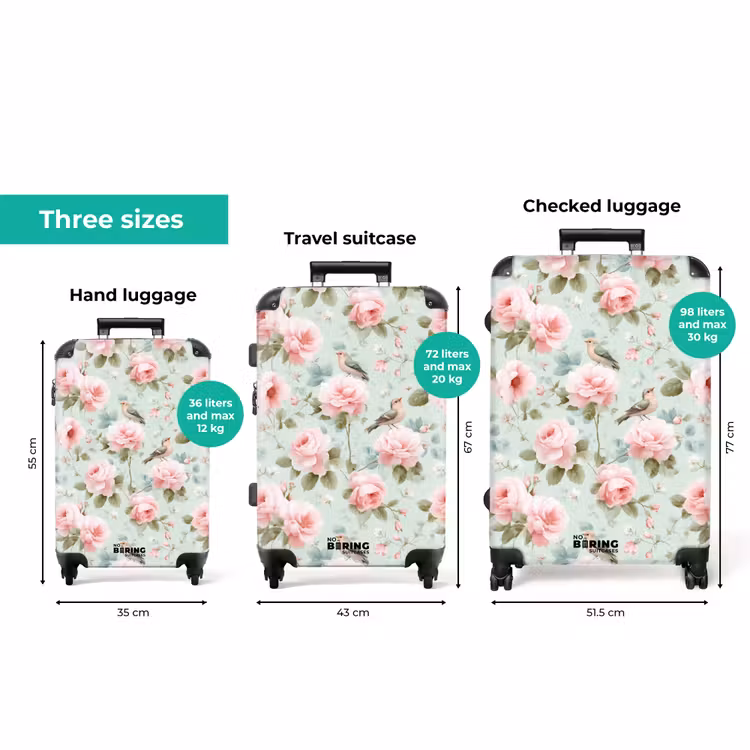Rozen - Vogels - Pastel - Kleurrijk NBS - Large koffer - Volwassenen Unisex groot -zzzgrootte-en