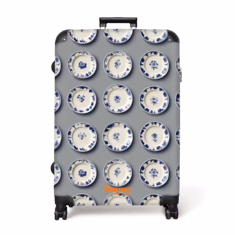 Borden - Bloemen - Blauw - Wit NBS - Handbagage koffer - Volwassenen Unisex middel -productfoto_recht