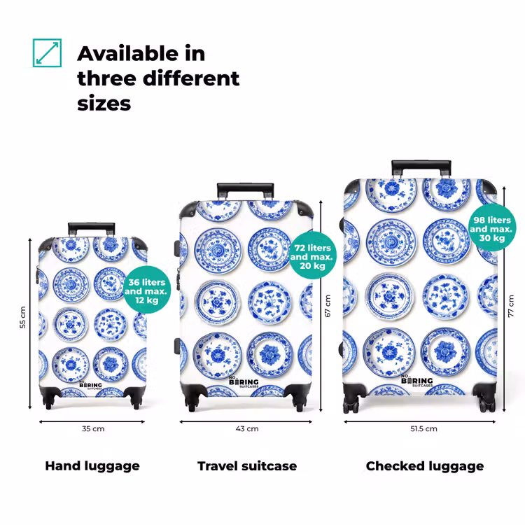Borden - Bloemen - Patroon - Blauw NBS - Handbagage koffer - Volwassenen Unisex middel zzzzzzVergelijking_3EN