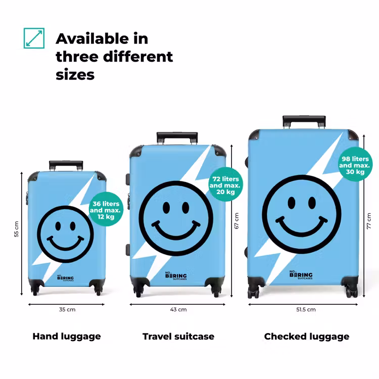 Smiley - Blauw - Bliksem NBS - Handbagage koffer - Volwassenen Unisex middel zzzzzzVergelijking_3EN