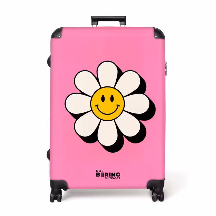 Smiley - Bloem - Roze NBS - Handbagage koffer - Volwassenen Unisex middel -productfoto_recht