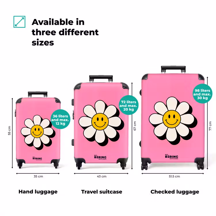 Smiley - Bloem - Roze NBS - Handbagage koffer - Volwassenen Unisex middel zzzzzzVergelijking_3EN