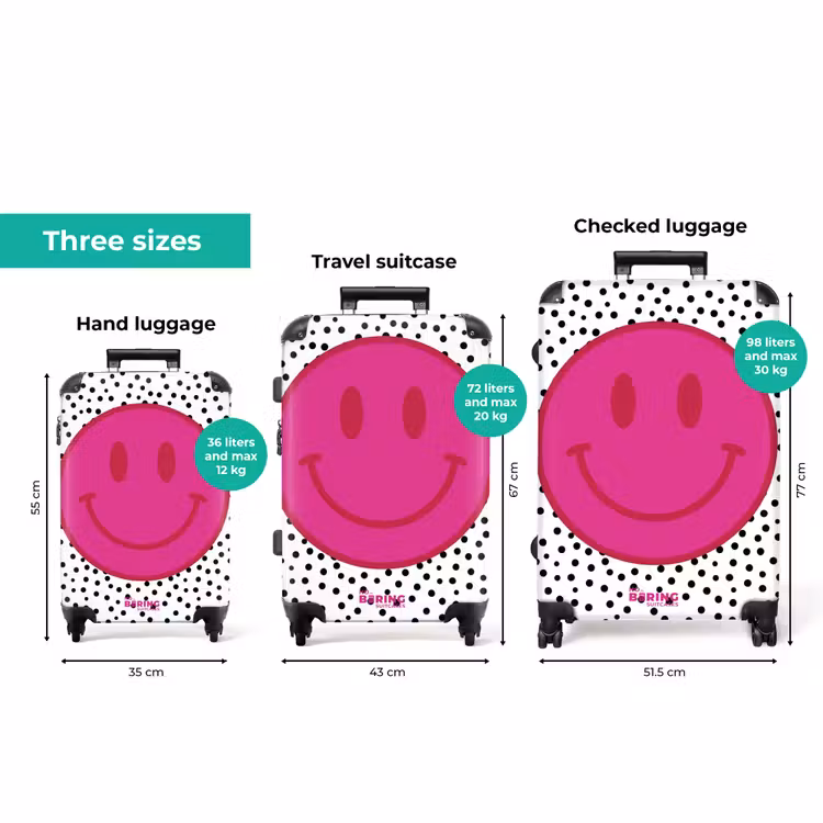 Smiley - Roze - Stippen NBS - Handbagage koffer - Volwassenen Unisex middel zzzzzzVergelijking_3EN